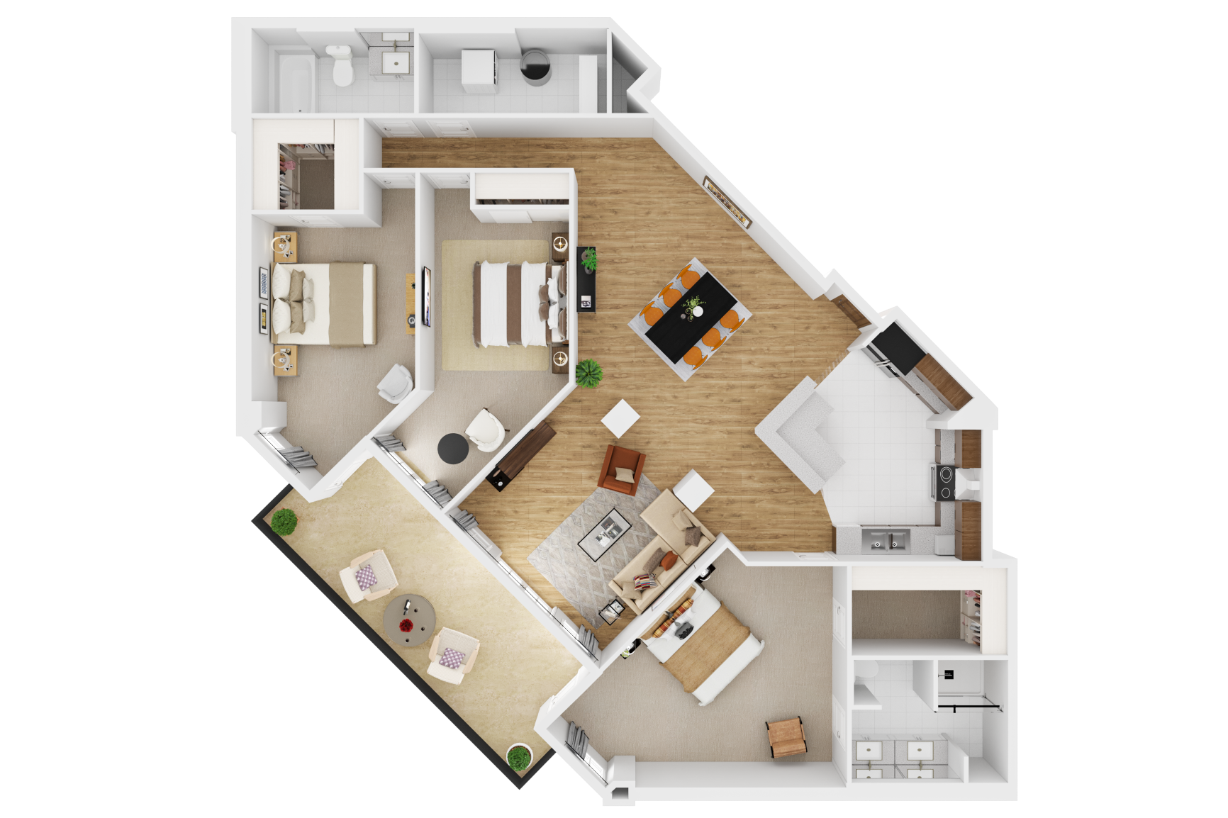Floor plan for 3 beds, 2 baths, 1880 sqft